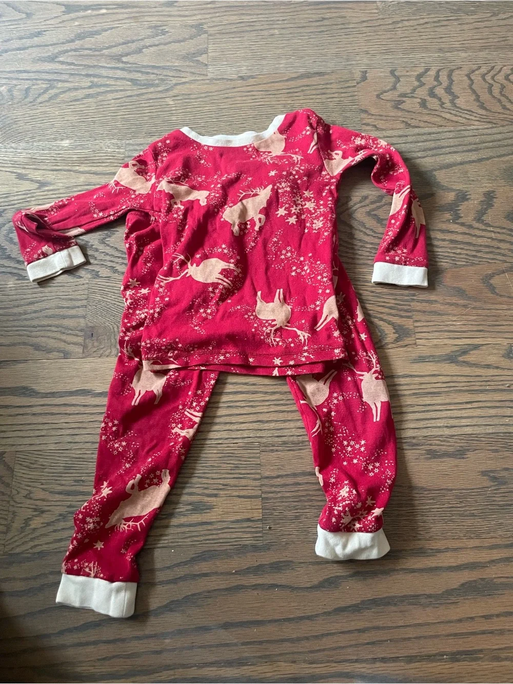 Burt's Bees Red Reindeer Pajama Set with Cream Trim